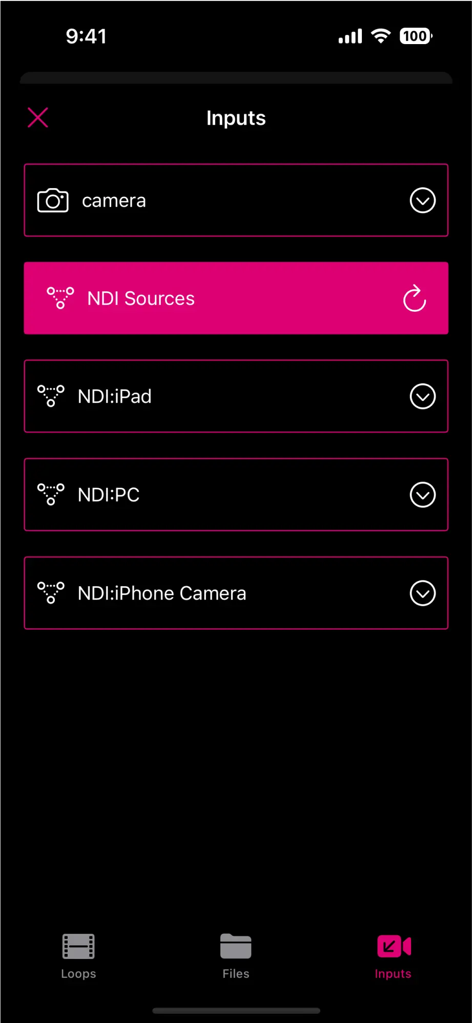 Live input from camera